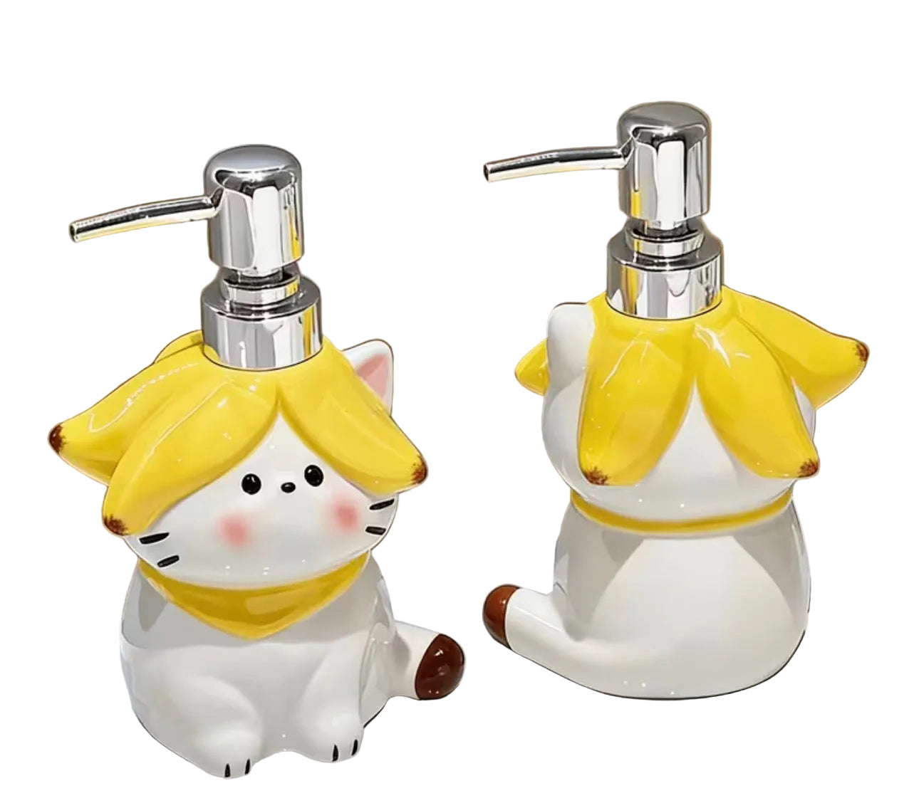Cat with Banana Skin Soap Dispenser