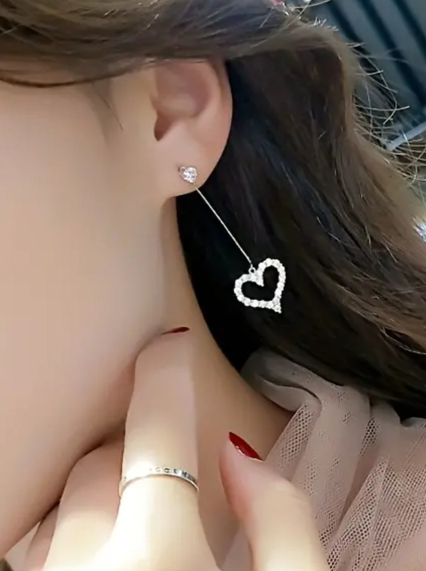 Dangling Diamonte Heart Earrings