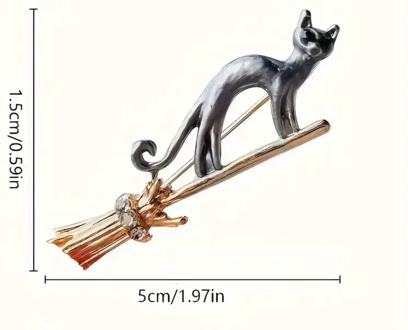 Cat on Broomstick Brooch