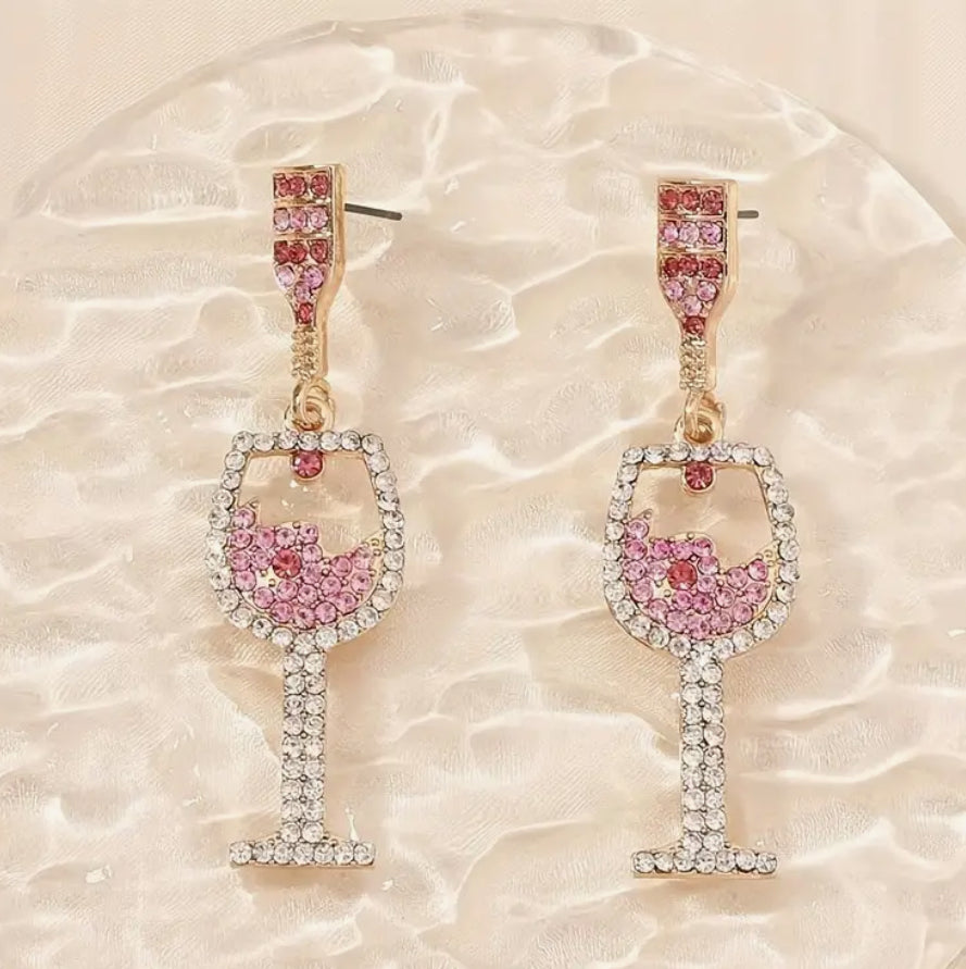 Boucles d'oreilles en zircone verre à vin rose