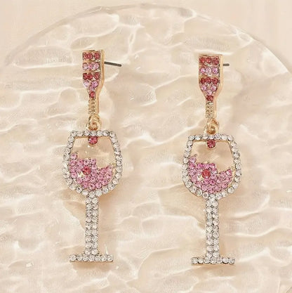 Pink Wine Glass zirconia earrings