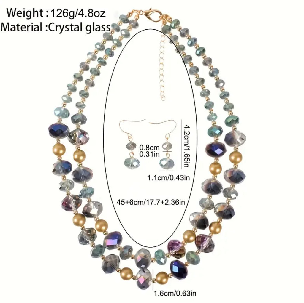 Ensemble collier et boucles d'oreilles en perles de cristal