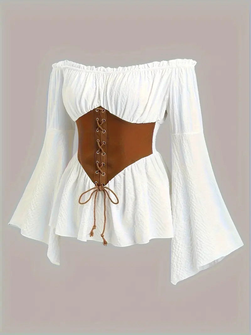 Renaissance Off-Shoulder Blouse with Faux Corset Waist