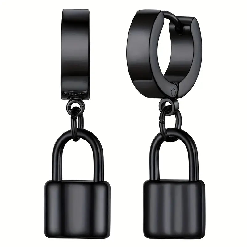 Stainless Steel Lock Pendant Earrings