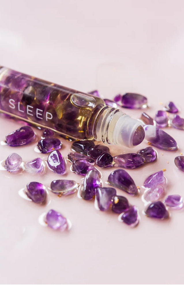 Parfum d'huile essentielle Sleep avec cristaux et or 24 carats