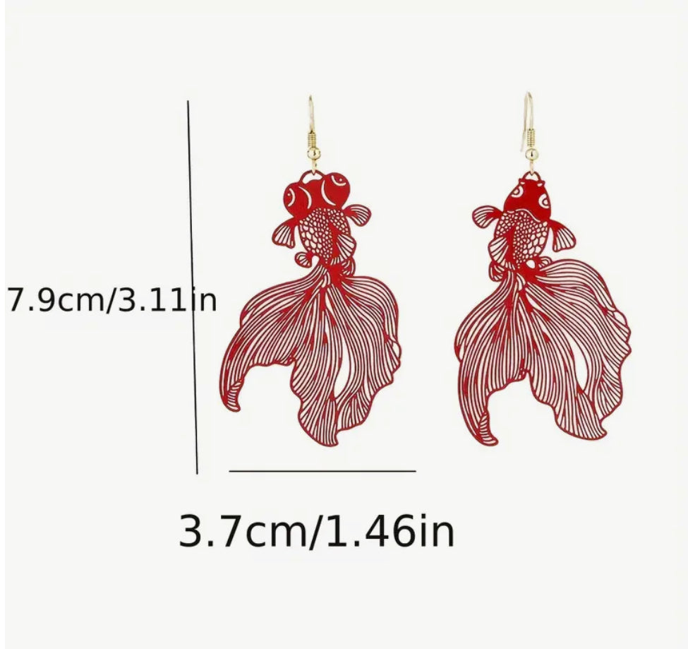Boucles d'oreilles poisson rouge métallisé rouge