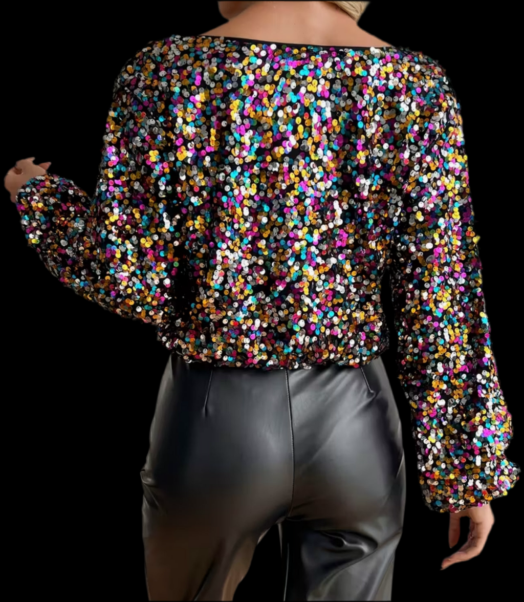 Rainbow Sequin Long-Sleeved Top