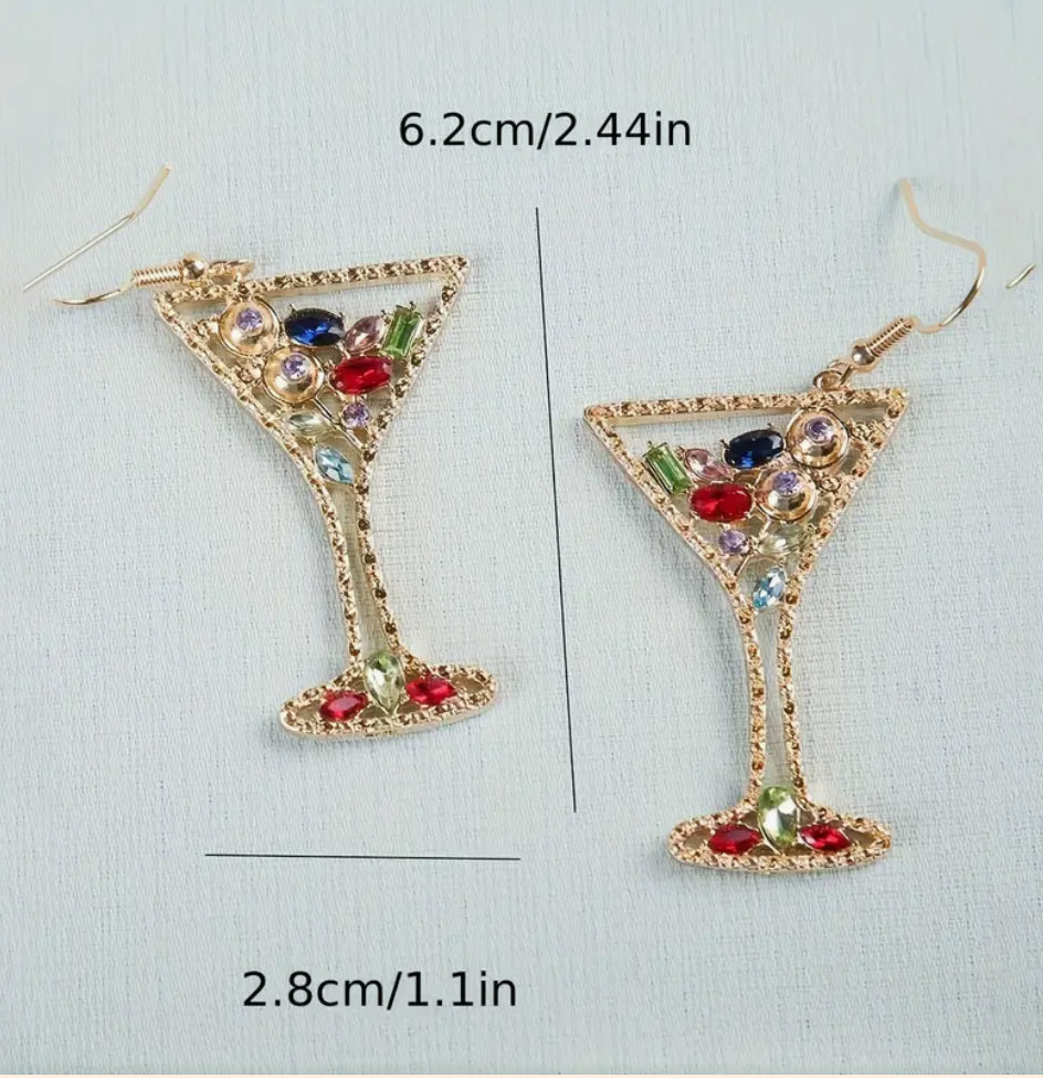 Boucles d'oreilles en zircone multicolore en verre à cocktail