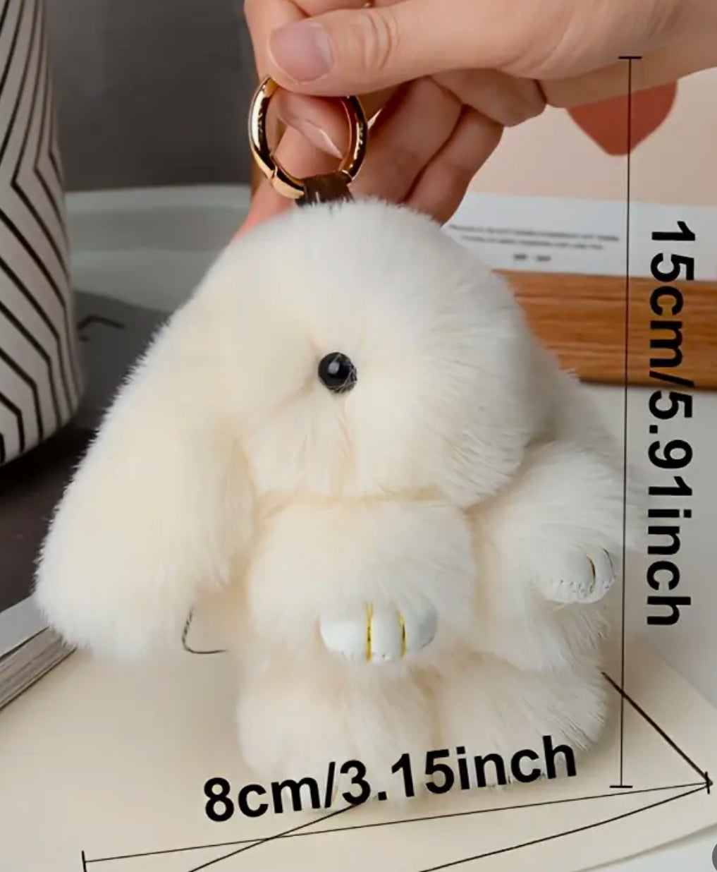 White Fluffy Rabbit Keychain