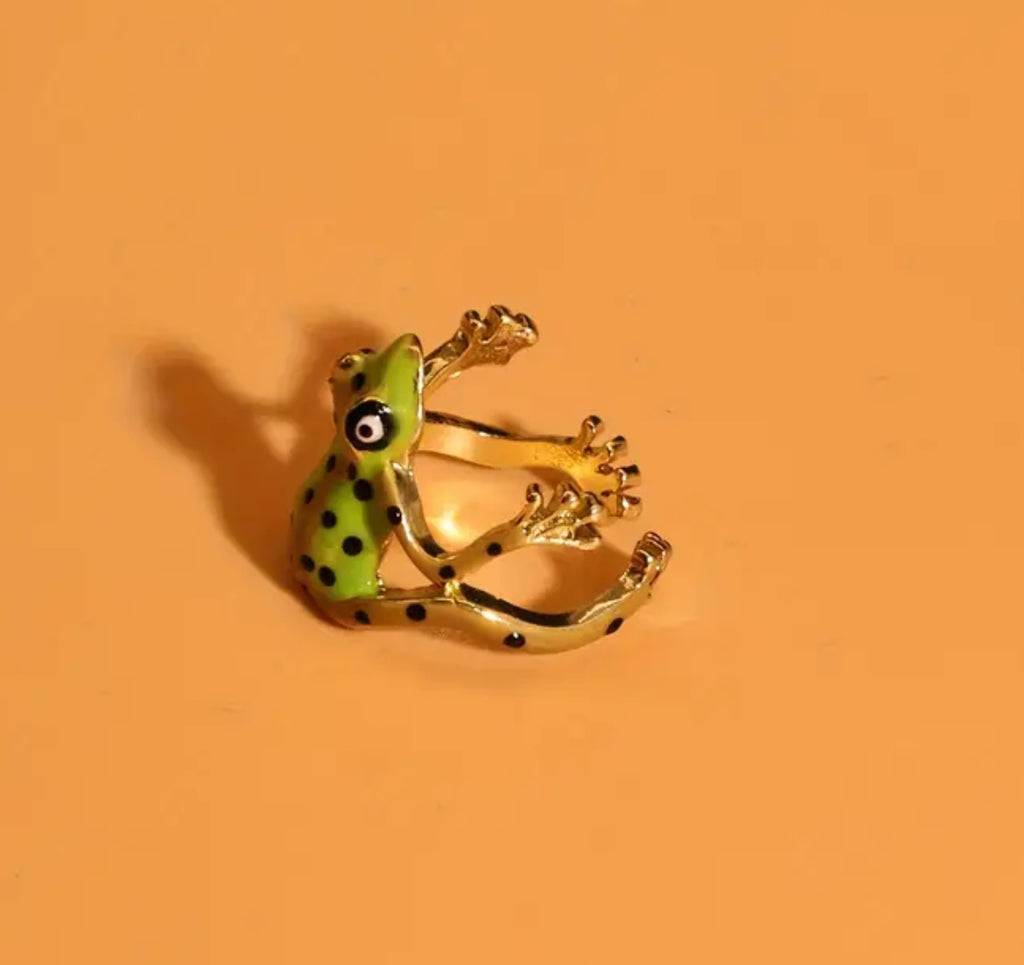 Bague réglable Grenouille verte tachetée