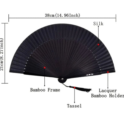 Black Folding Fan with Tassel and Carry Case