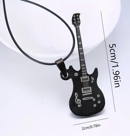 Collier guitare électrique noir en acier inoxydable