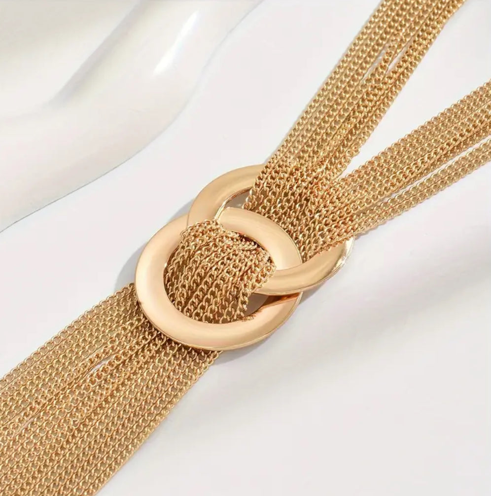 Stainless Steel Long Tassel Necklace (Gold)