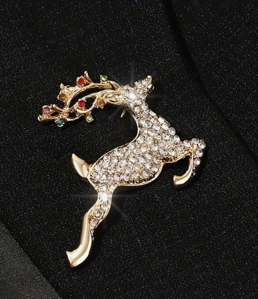 Gold diamante reindeer brooch