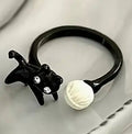 Black Cat with Wool Ring