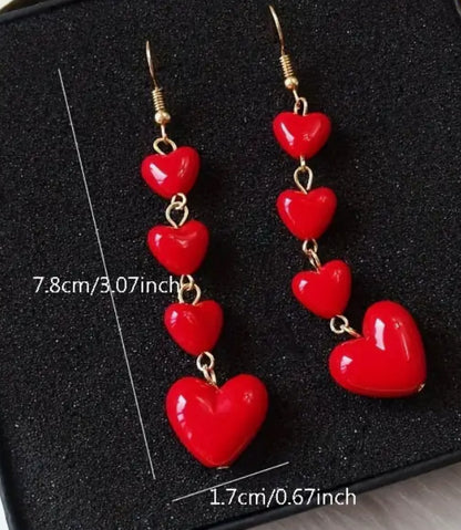 Dangling Glossy Red Heart Earring