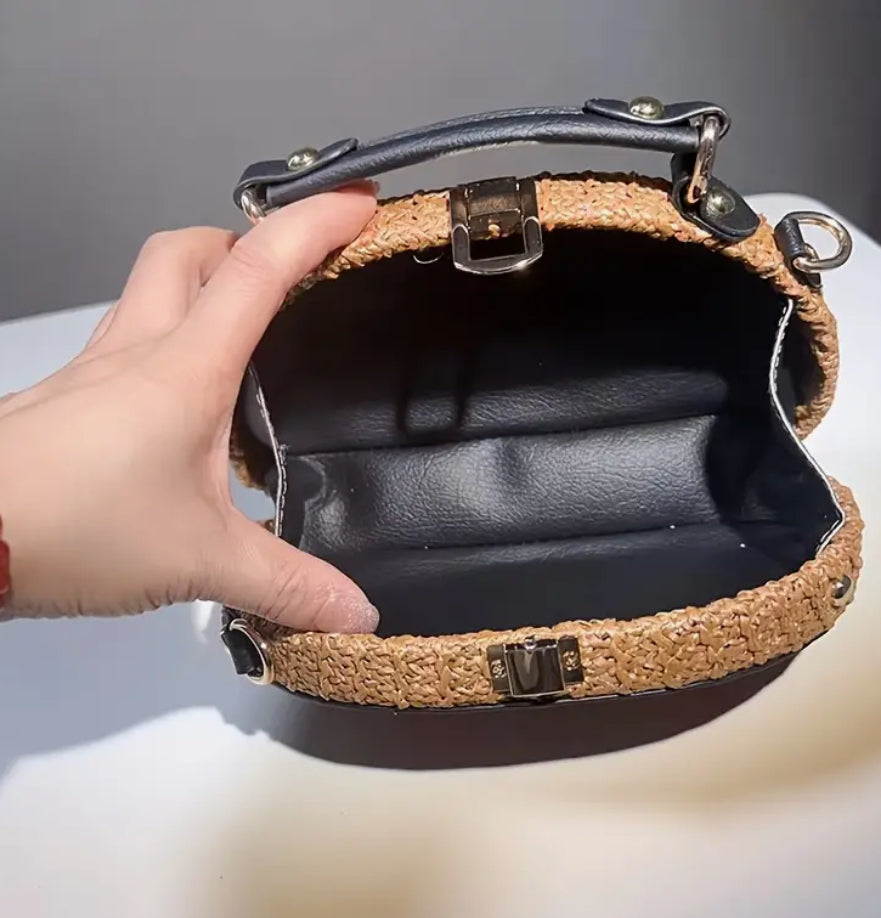 Sac à main en cuir véritable tissé