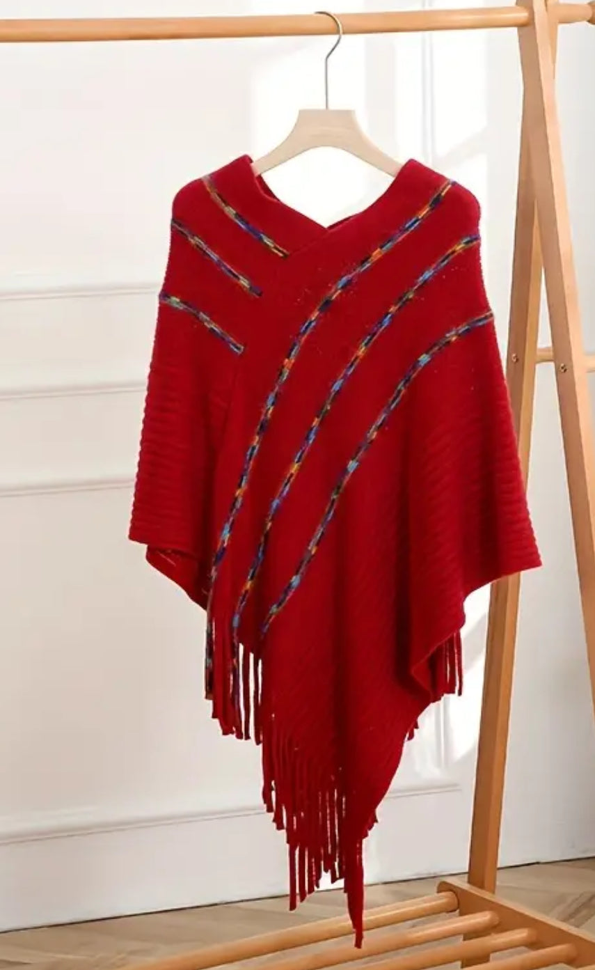 Châle tricoté funky (rouge ou jaune)