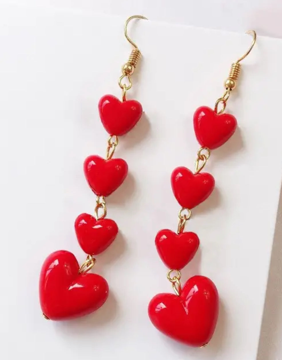 Dangling Glossy Red Heart Earring