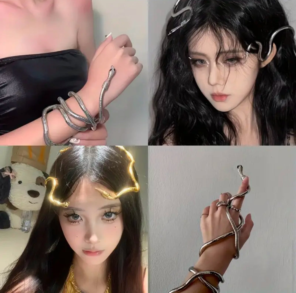 Élastique à cheveux serpent 3 en 1, collier et bracelet