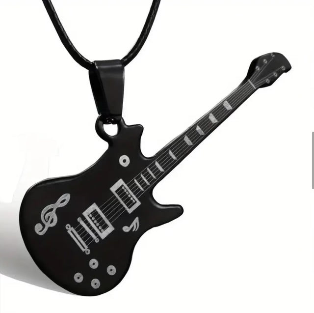 Collier guitare électrique noir en acier inoxydable