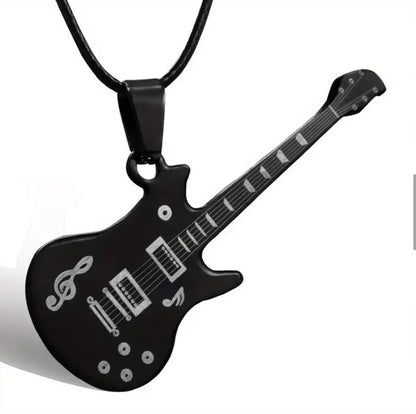 Stainless steel black electric Guitar necklace