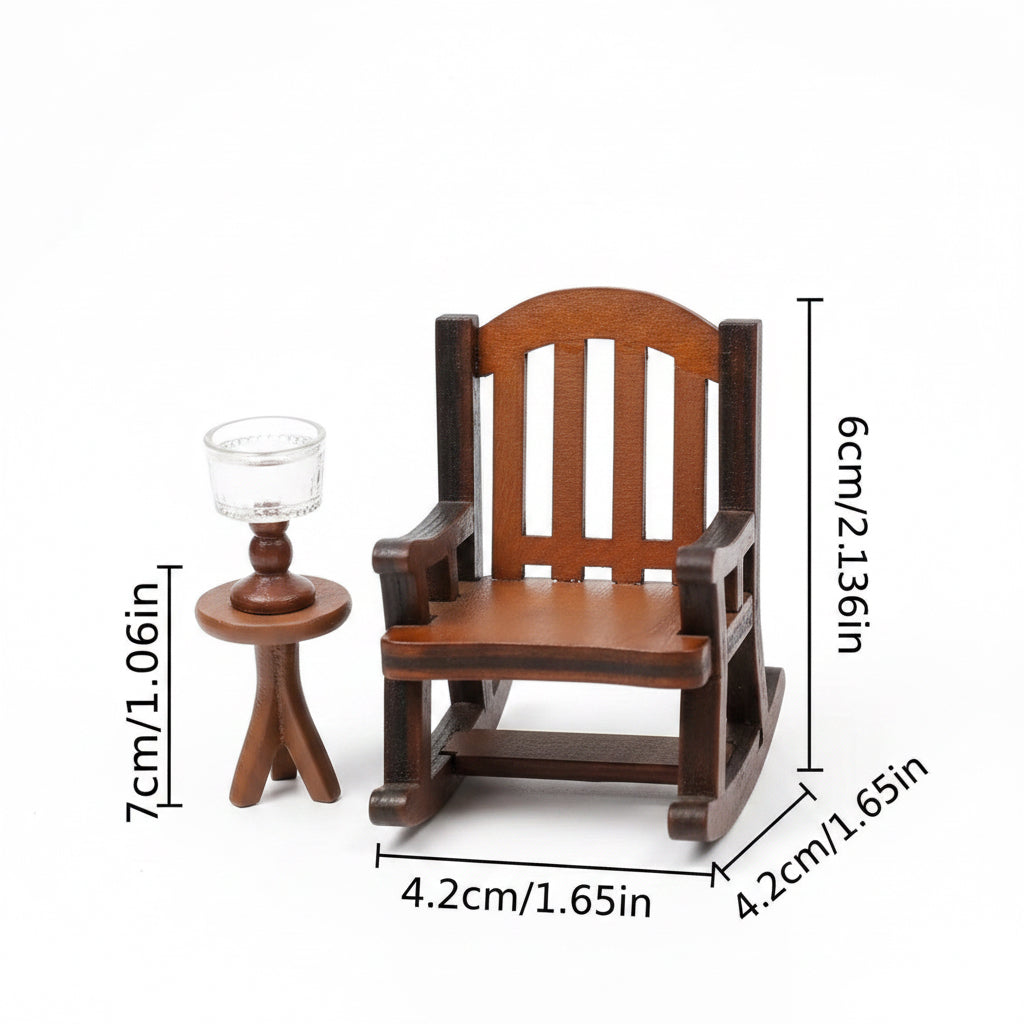 Miniature Rocking Chair, Table, Bowl Set