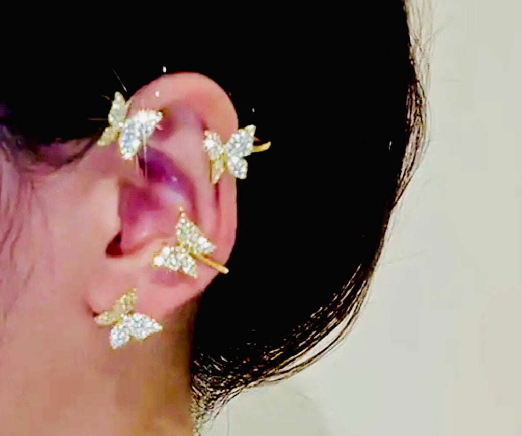 Manchette d'oreille papillon en moissanite (argent ou or)