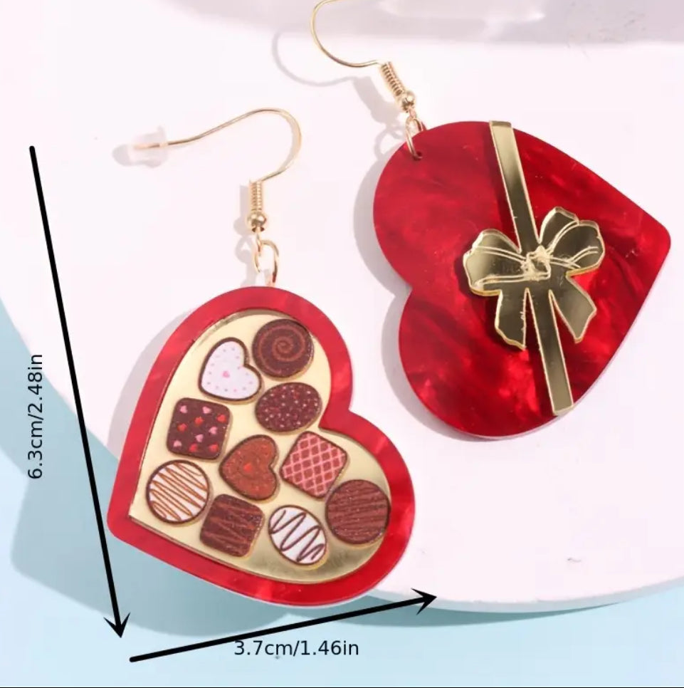 Boucles d'oreilles Chocolats dans une boîte en forme de cœur
