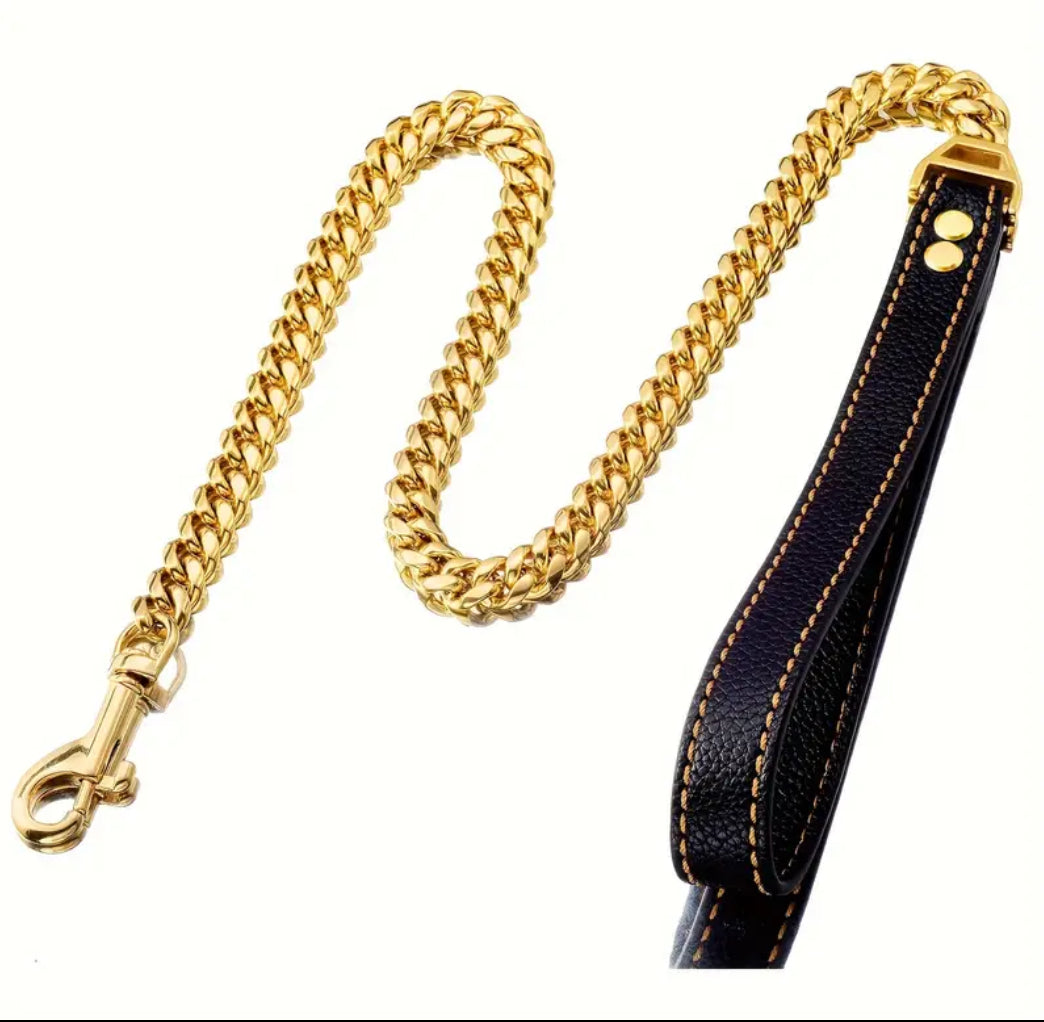 Gold cuban chain stainless steel leash