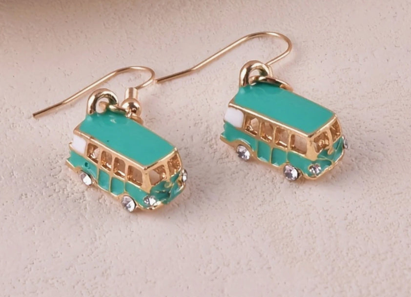 Mini Bus earrings (Sterling Silver Hooks)