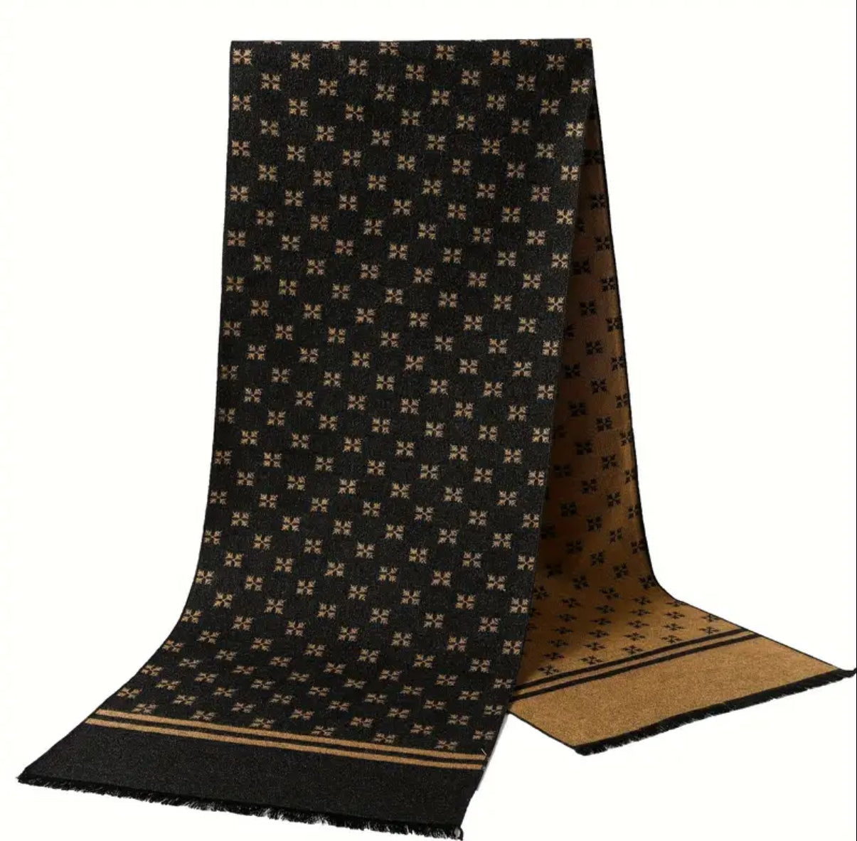 Écharpe à carreaux noire et camel