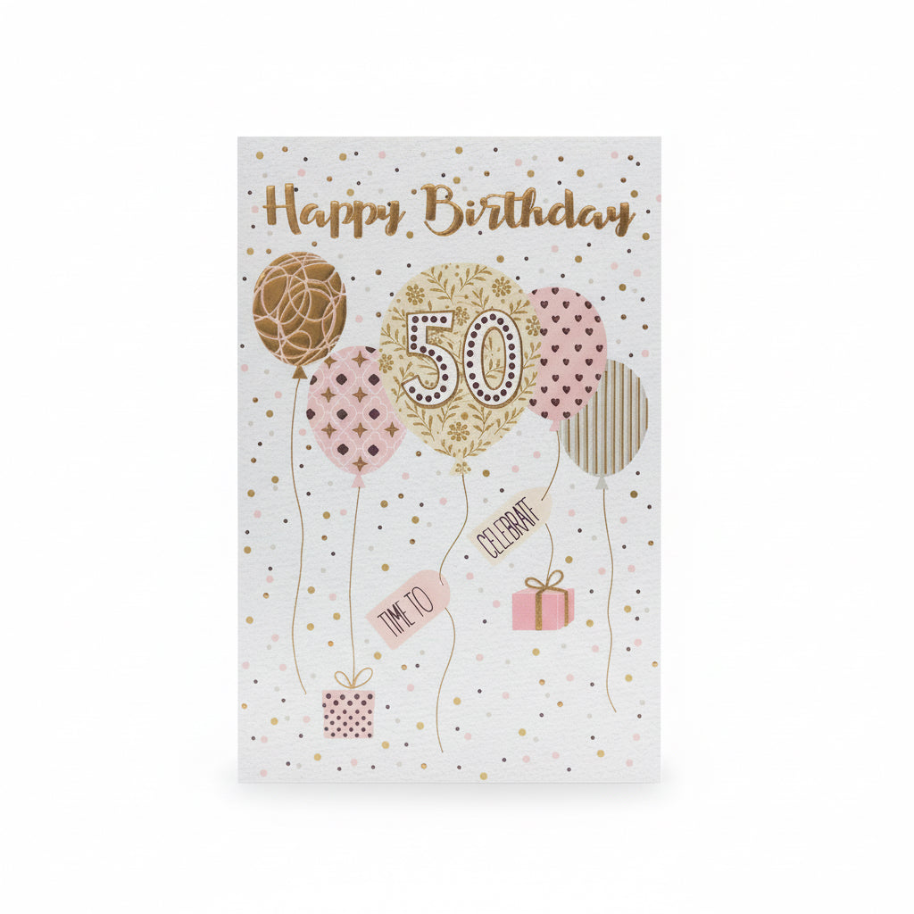 50th Birthday Card - Balloons