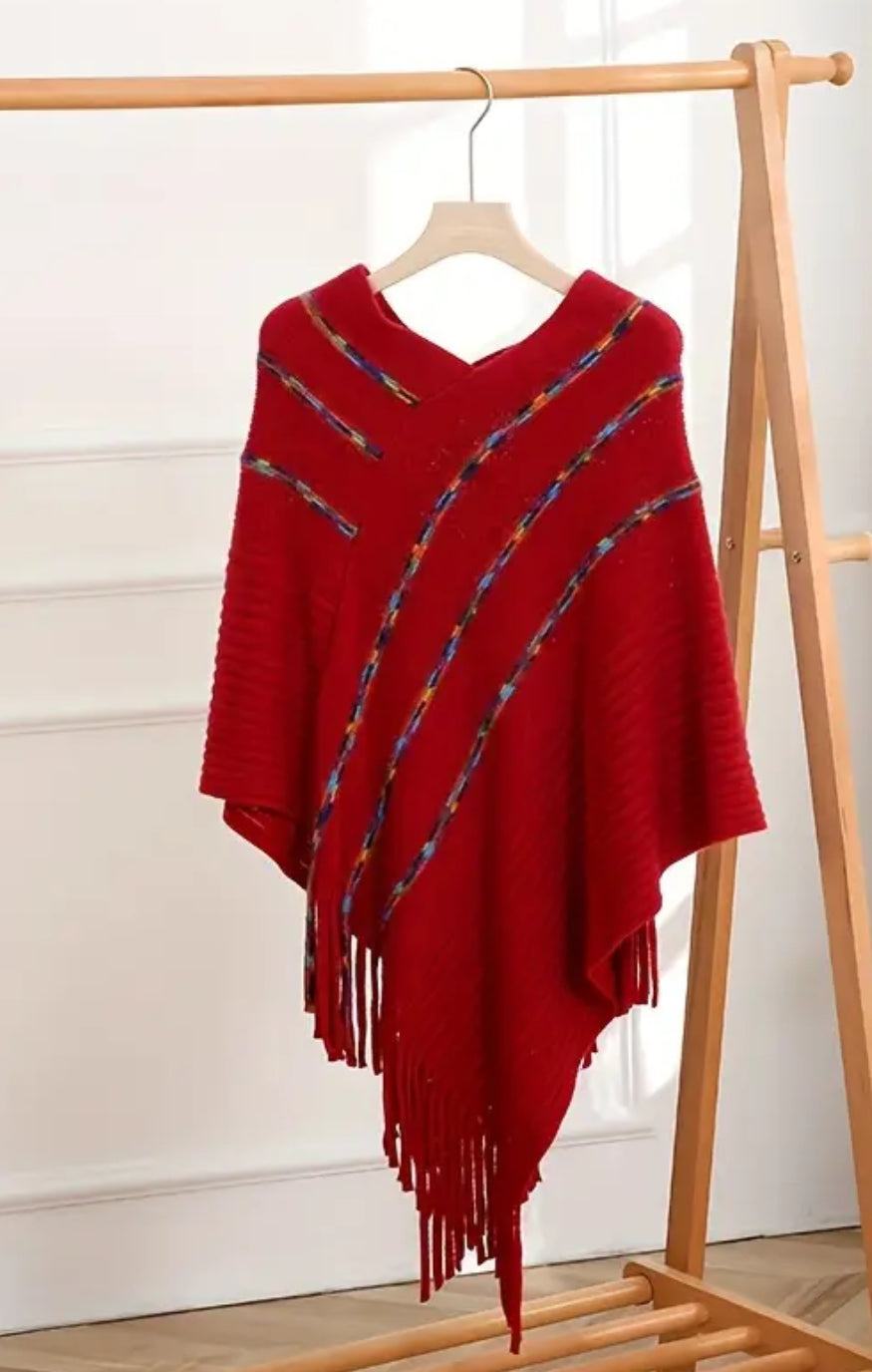 Châle tricoté funky (rouge ou jaune)