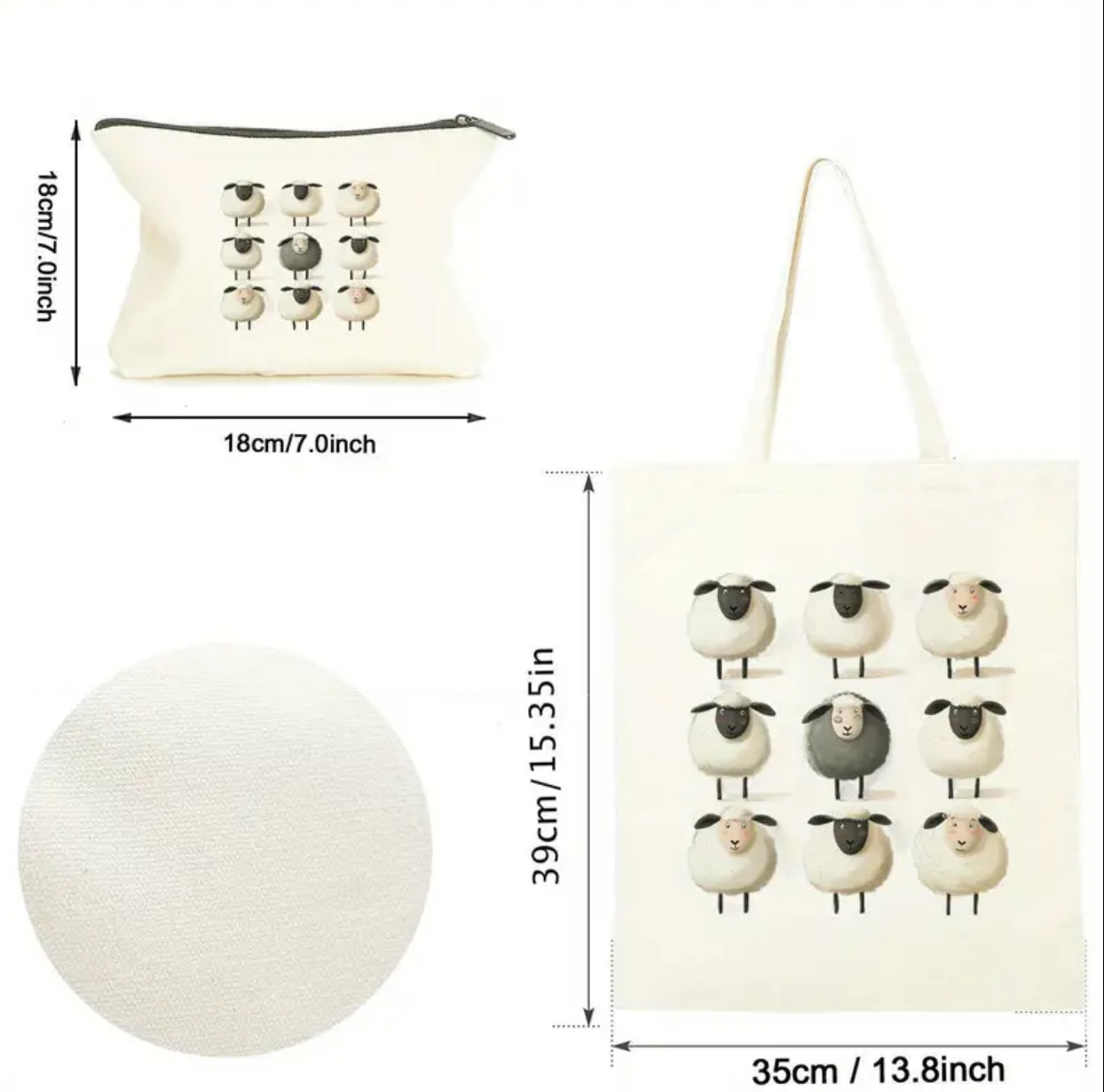 Ensemble fourre-tout et pochette en toile Black Sheep