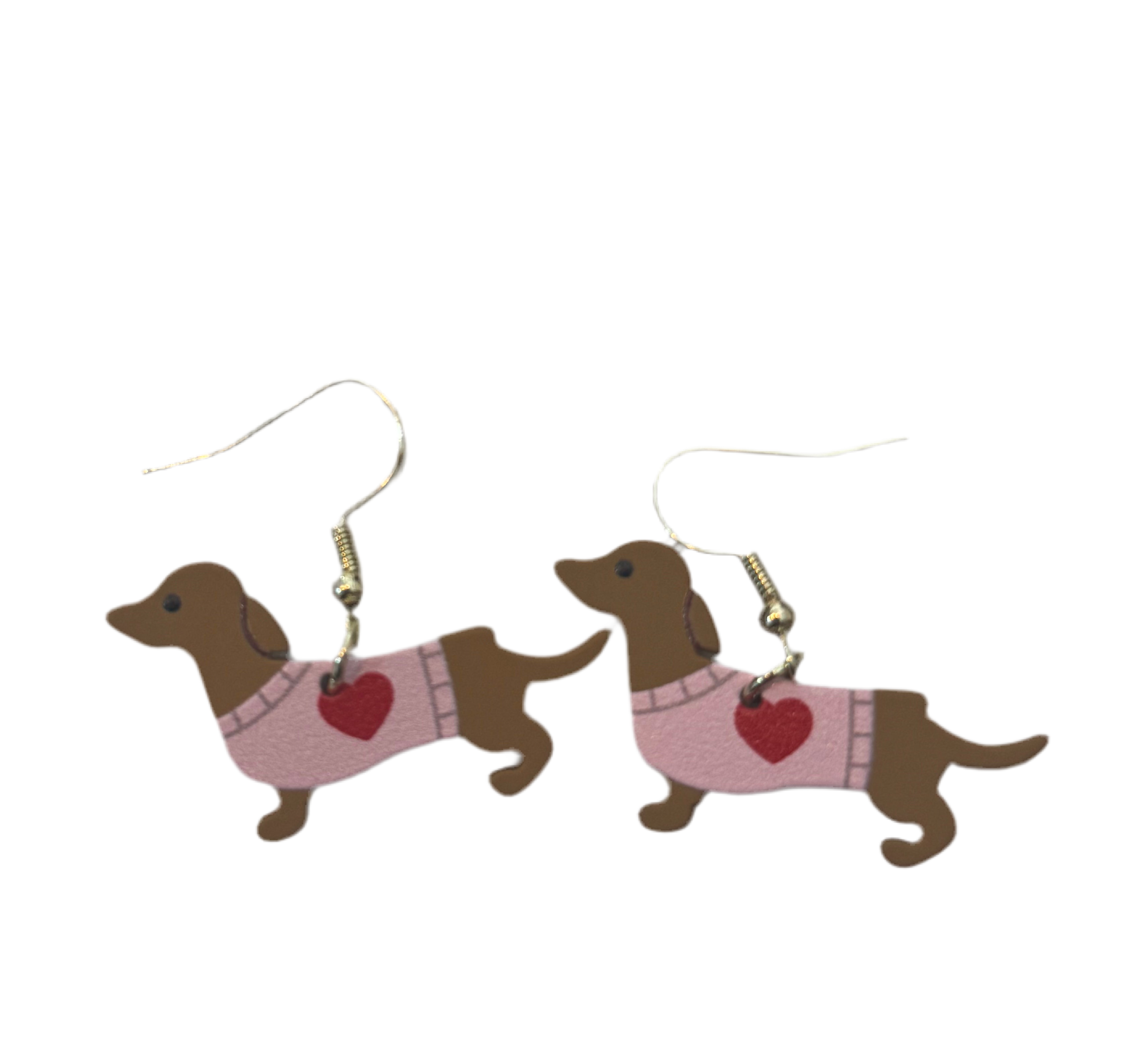 Dachshund heart coat earrings