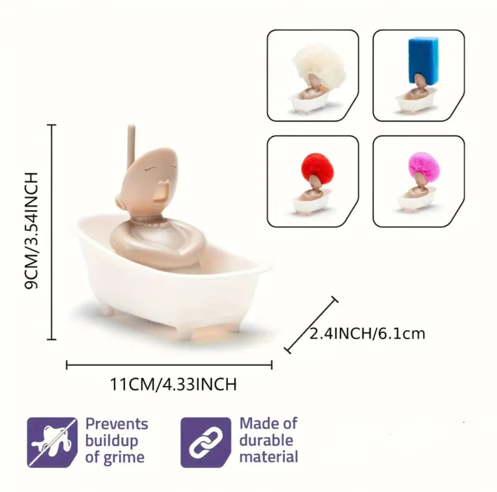 Dame dans un porte-éponge de baignoire