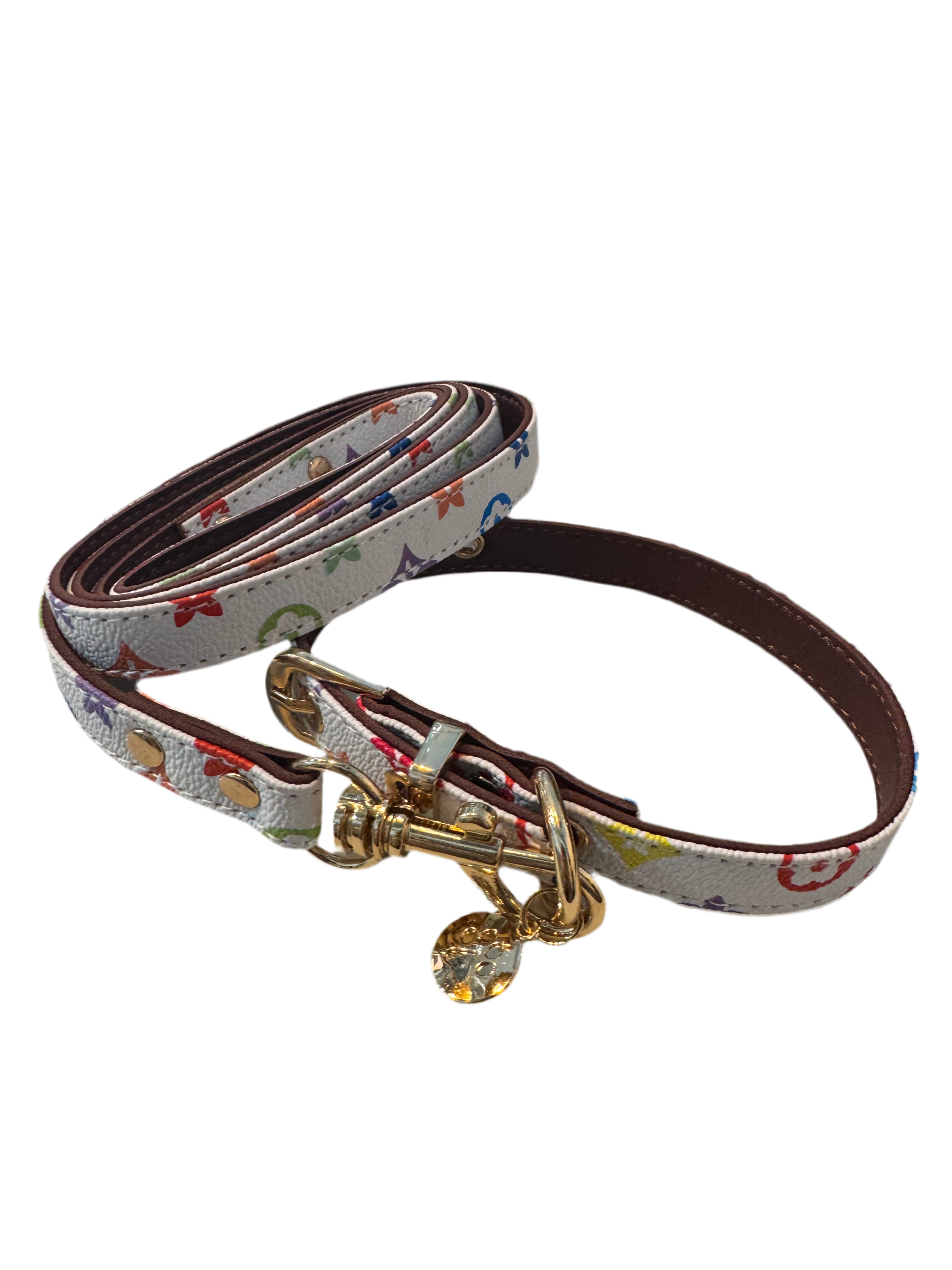 The Designer dog leash and collar set White/ Multicoloured