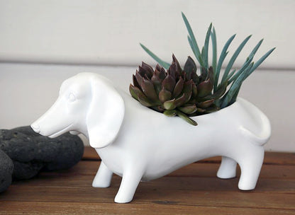 White Dachshund Planter Pot