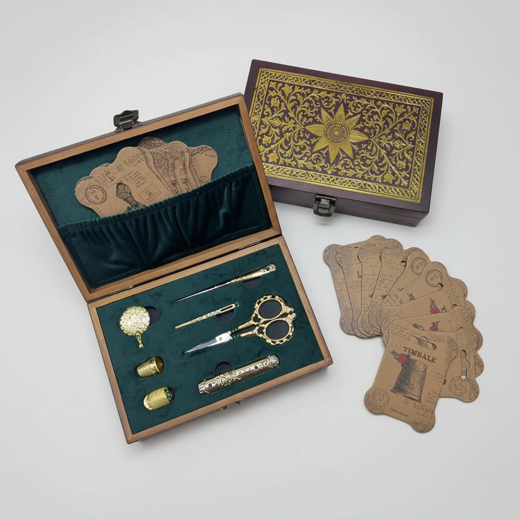Vintage Sewing Kit in Wooden Box