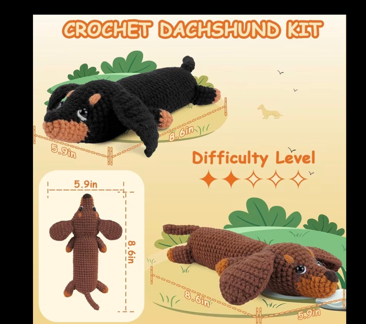 2x Dachshunds Crochet Starter Kit