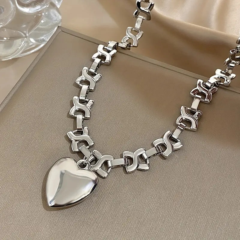 Silvery Heart Pendant Necklace