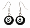Pair of black 8-ball silver hook earrings