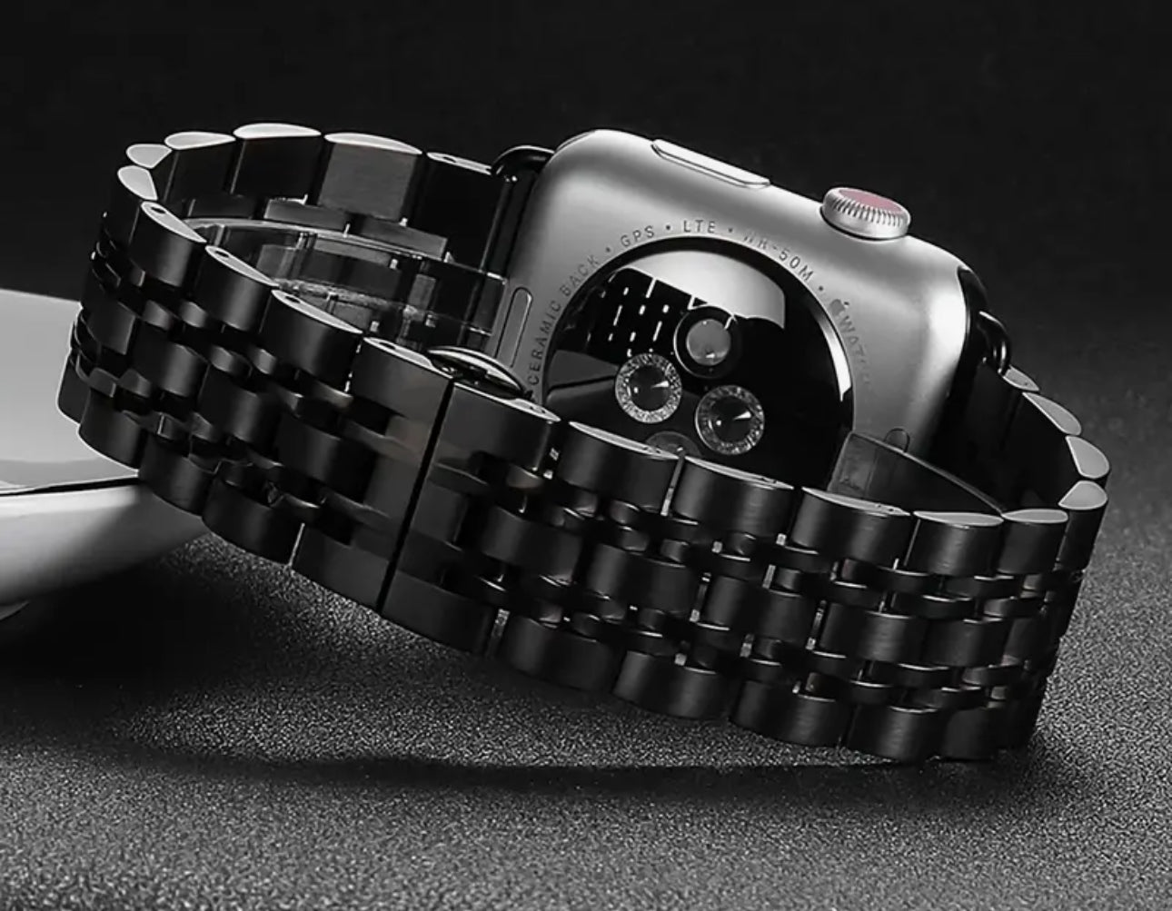 Bracelet Apple Watch en acier inoxydable noir 42, 44, 45, 49 mm