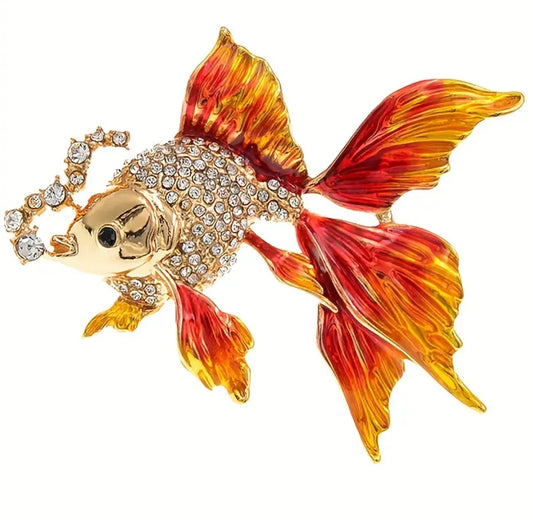 Orange Diamond gold fish brooch