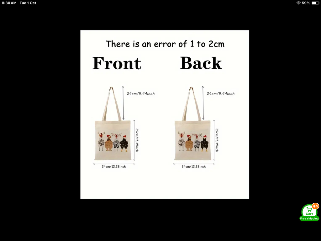 Sac fourre-tout en toile avec motif poulet de Noël