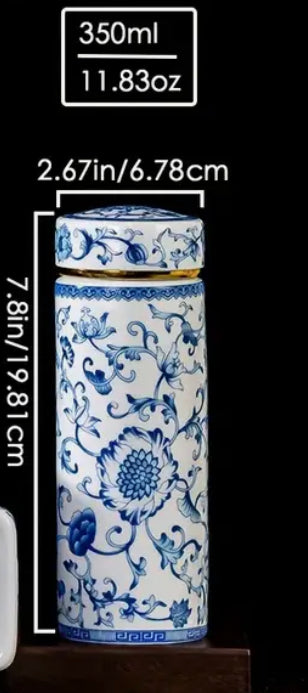 Tasse de voyage en céramique à motif floral bleu