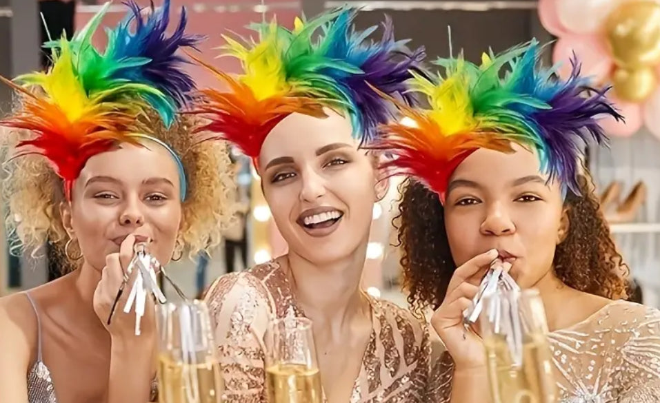 Serre-tête à plumes arc-en-ciel