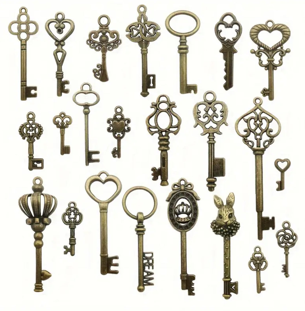Antique key charm pendant