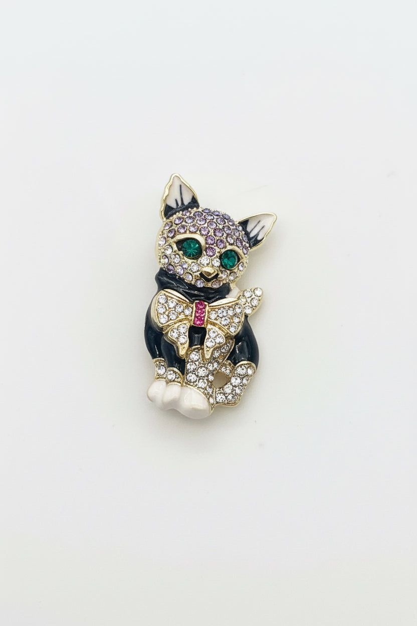 Diamanté Cat Brooch